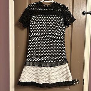 Chic Black and White Crocheted Polka Dot Formal Dress